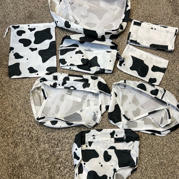 Other - Black & White Cow Print Travel Pouch Set